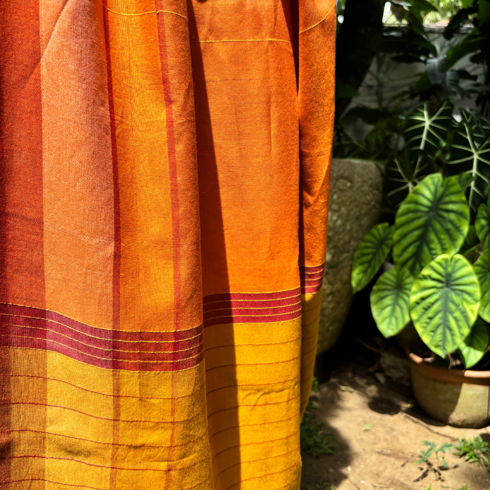 Orange And Brown Mustard With Mustard Tussar Handloom Saree
