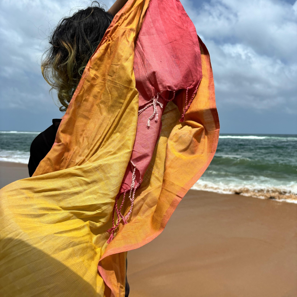Light Pink And Mustard Cotton Handloom Shawl