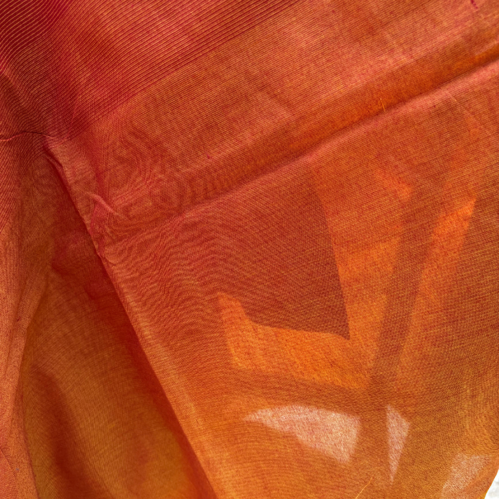 Rust Orange & Mustard Yellow Handwoven Cotton Saree with Tassels