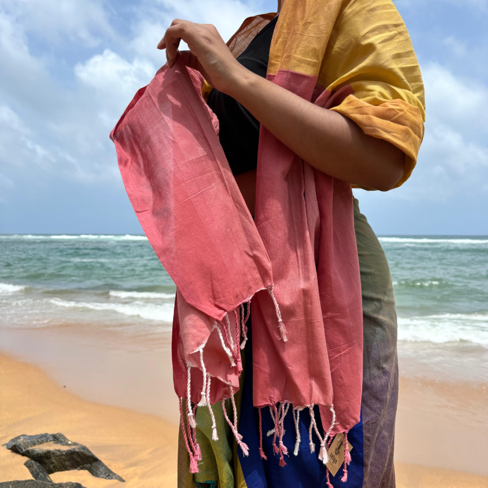 Light Pink And Mustard Cotton Handloom Shawl