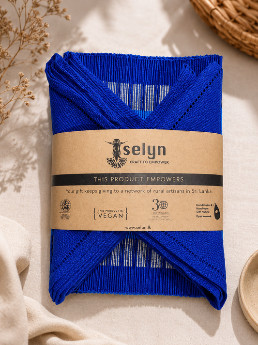 Blue & Ash Patterned Table Mat & Napkin Handloom Set-6 Seater