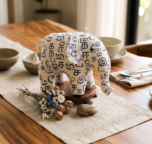 Alphabet Elephant Plush Toy – Sinhala & Tamil Letters | Medium Size | Handloom Cotton