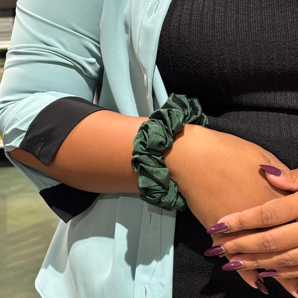 Dark Green Handloom Scrunchie
