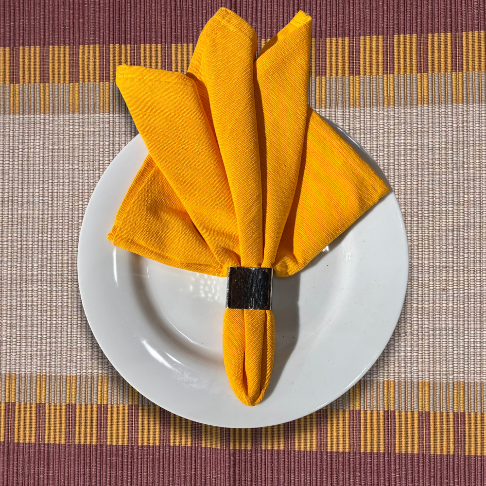 Brown, Yellow & Off White Design Handloom Table Mat