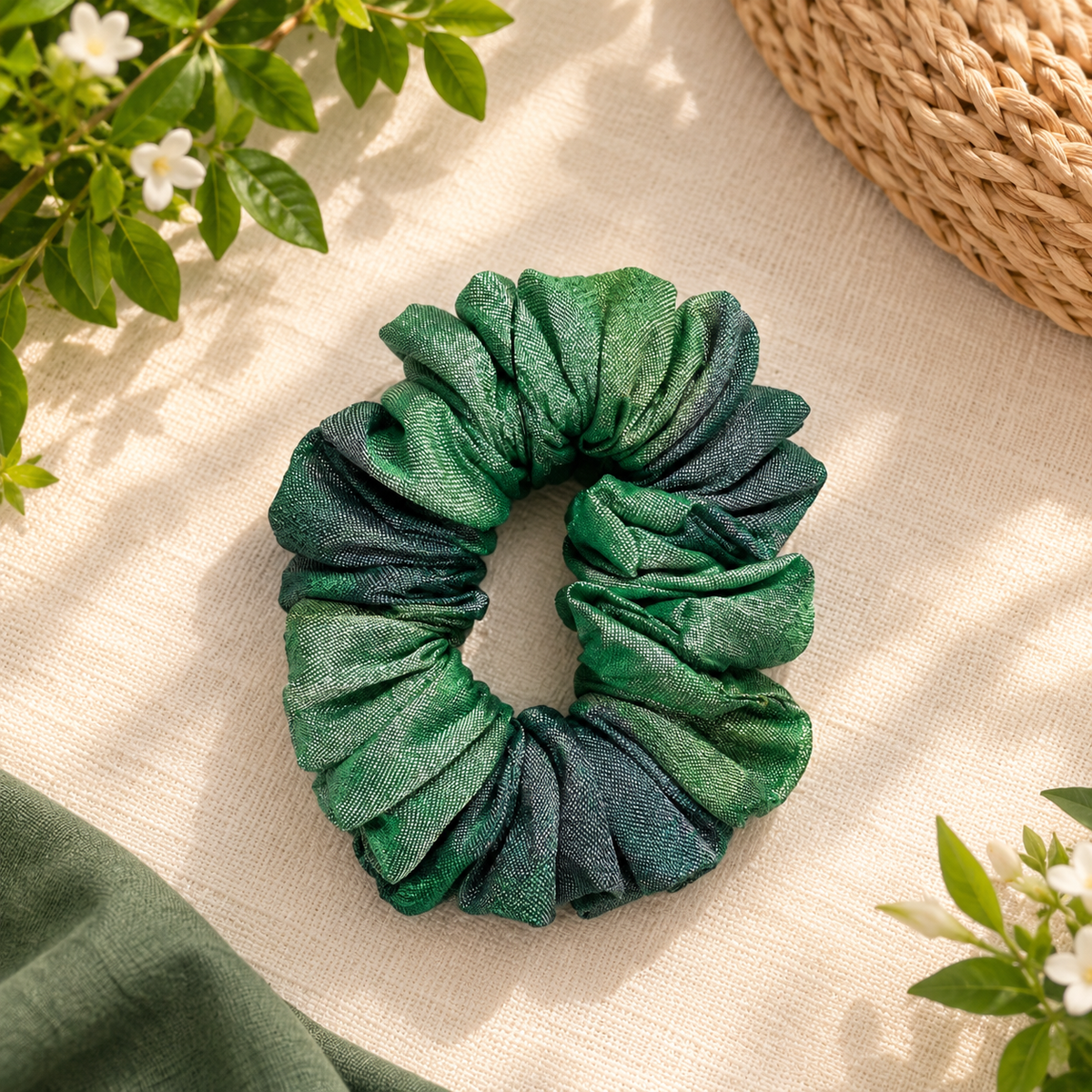 Green Handloom Scrunchie