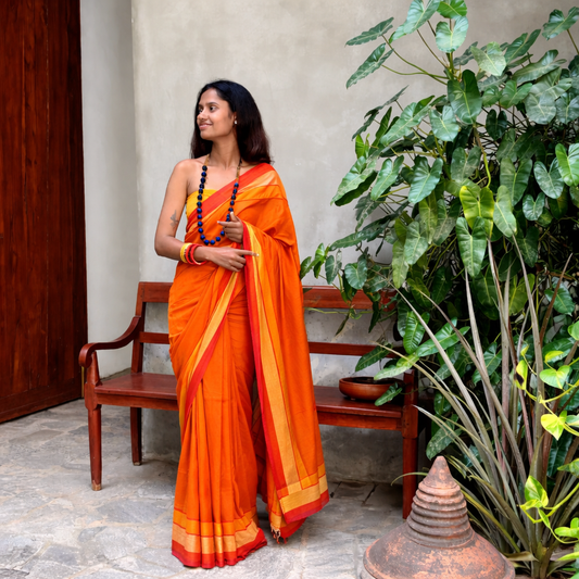 Orange And Brown Mustard With Mustard Tussar Handloom Saree