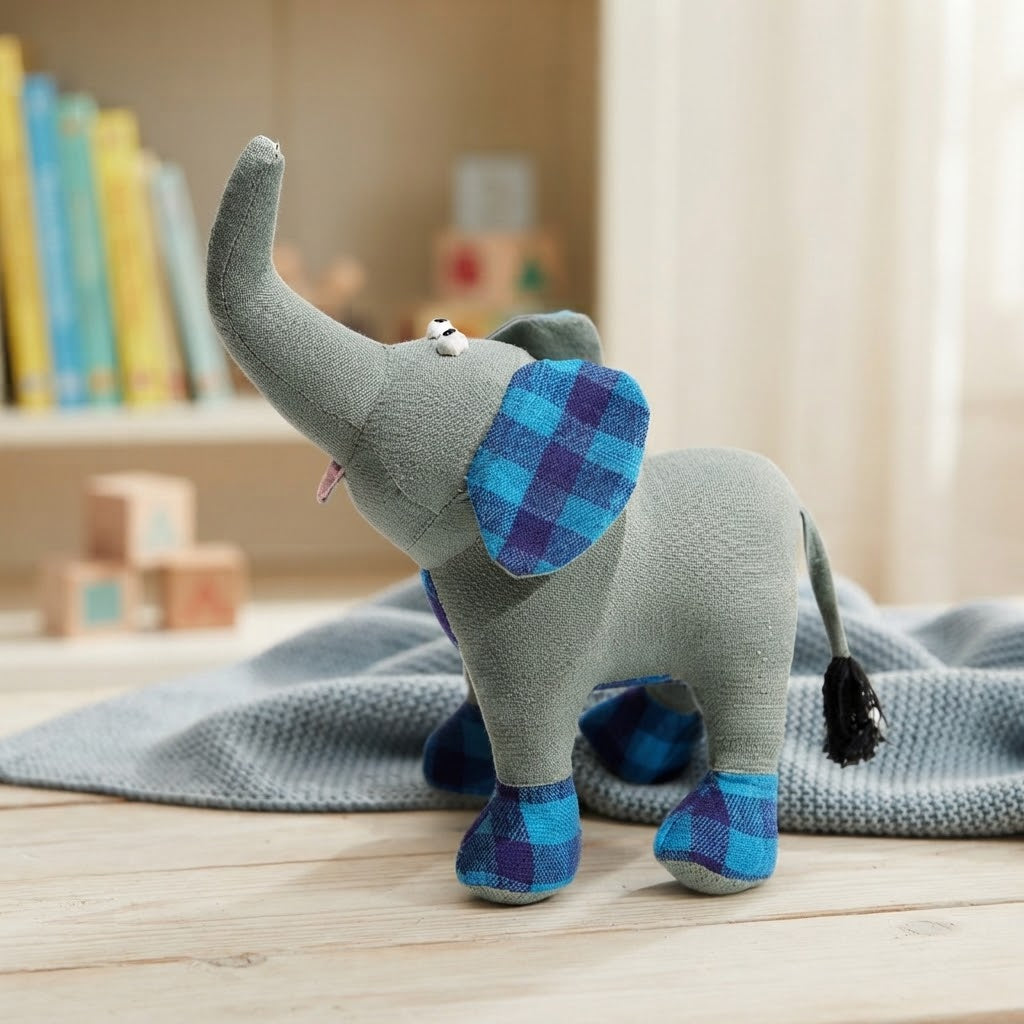 Blue Elephant Patchwork Handloom Soft Toy